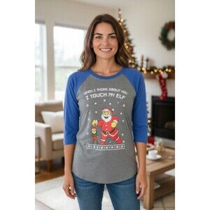 When I Think About You I Touch My Elf Ugly Christmas Unisex XL Baseball Shirt